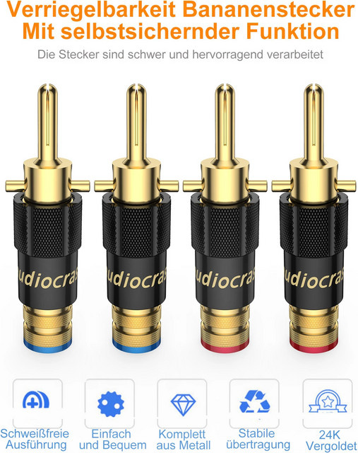 Audiocrast B109G Bananenstecker Gold/Rhodium-beschichtet mit Doppelschrauben-Verriegelung für Lautsprecherkabel-DIY - Bild 1