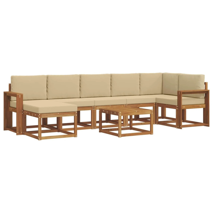 vidaXL Outdoor-Sofagarnitur in L-Form aus Akazienholz mit 8-teiligem Set und Kissen in Natur und Beige - Bild 2