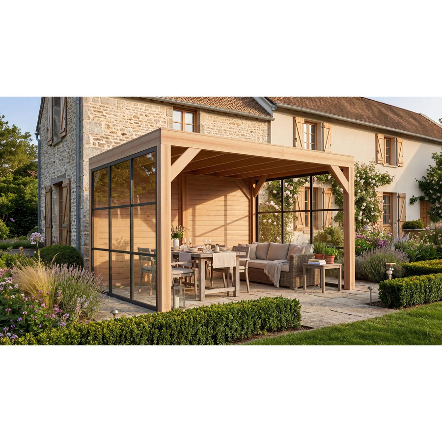 Weka Gartenlaube Lumley aus Holz und Glas in Braun, B/T/H: 399 x 307 x 245 cm - Bild 2