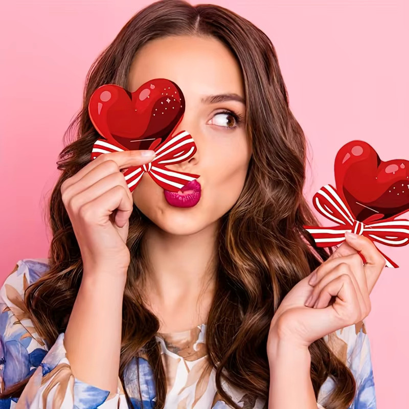 50er Paket Rote Herz Schleifen aus Papier für Lutscher und Grußkarten zur Dekoration von Valentinstag, Hochzeit oder Partys - Bild 4