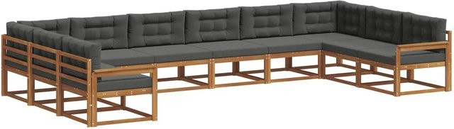 vidaXL Outdoor-Sofagarnitur aus massivem Akazienholz mit 10-teiligem Set und Kissen in Anthrazit und Natur - Bild 1