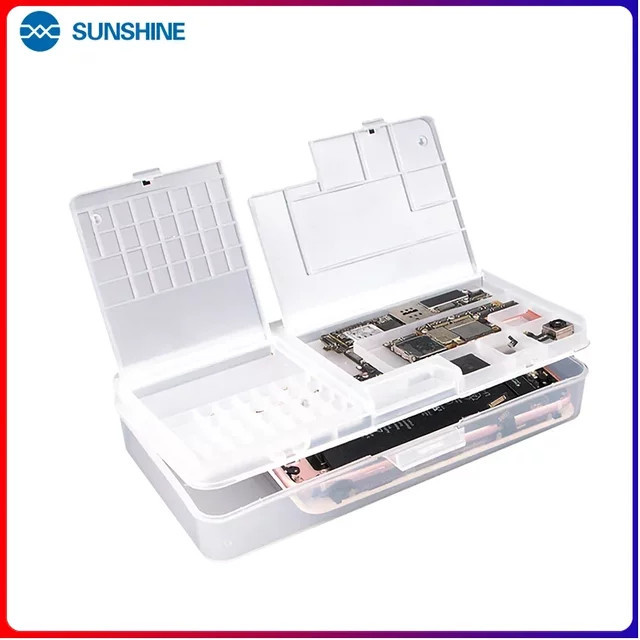 SUNSHINE SS-001A Multifunktionale Handy-Reparatur-Aufbewahrungsbox für Zubehör und Bauteile, transparent, Breite: 18,3 cm, Tiefe: 9,3 cm, Höhe: 2,0 cm - Bild 1