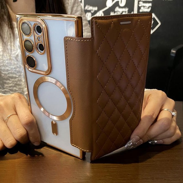 Magnetische Flip Cover Lederhülle mit Kartenfach für Samsung Galaxy S25 S24 S23 S22 Ultra Plus FE A55 A35 A15 A05S in Braun - Bild 1