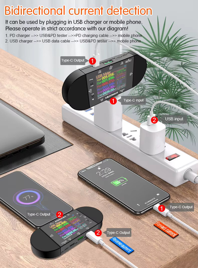 ATORCH UD24 Digitaler USB-Tester 2,4-Zoll Voltmeter und Amperemeter für DC5,5 und Typ-C in Schwarz - Bild 2