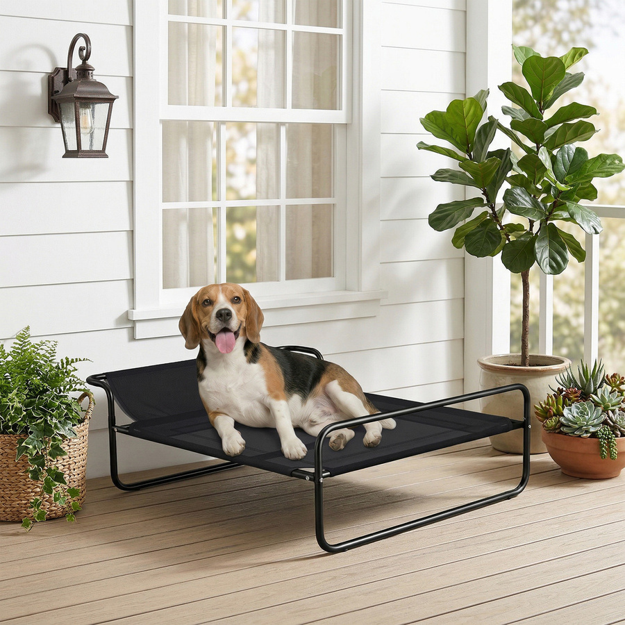 PawHut Hundeliege Outdoor mit atmungsaktivem Mesh-Bezug und Stahlrahmen, Schwarz, B/T/H: 91 x 69 x 29 cm - Bild 2