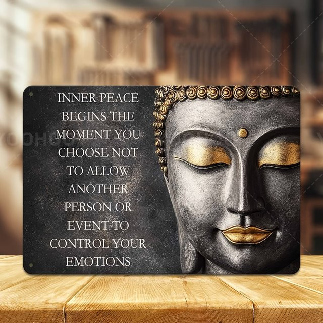 CIFBUY Vintage Buddha Wandkunst Inner Peace Metallschild zur spirituellen Meditation Breite: 20,32 cm, Höhe: 30,48 cm, Tiefe: 0,25 cm - Bild 1