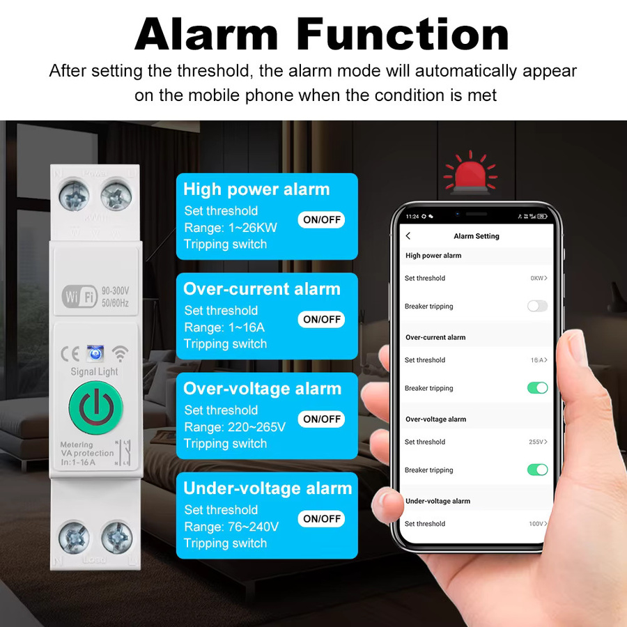 Tuya WLAN Smart-Leistungsschalter 1P+N 16A mit Energiemessung und Stromschutz in Weiß - Bild 3