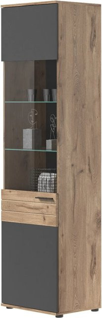 Inn.Furn Vitrine Tomaso in Eiche Grau mit Glastüren und Soft-Close, Breite: 57 cm, Höhe: 200 cm - Bild 1