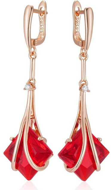 Lange Hängeohrringe Kupfer, Roségold, Zirkonia, Damen, Vintage - Bild 1