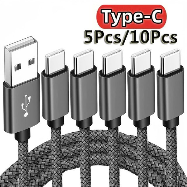 USB A zu Typ C Ladekabel Set aus geflochtenem Nylon für Android, High-Speed Datenkabel in Gold, 5 oder 10 Stück - Bild 1