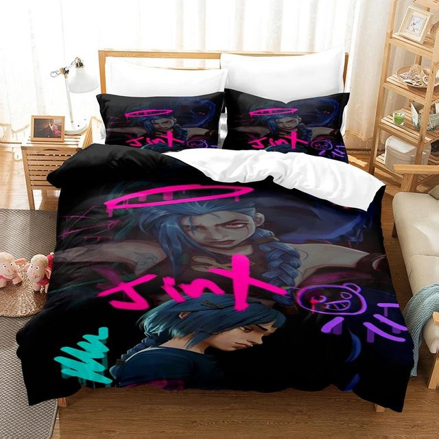 Arcane JinX Bettwäsche-Set von JMG Household Supplies mit 3D Anime Design aus Polyester, Farbe: Schwarz, B/H: 135 x 200 cm - Bild 1