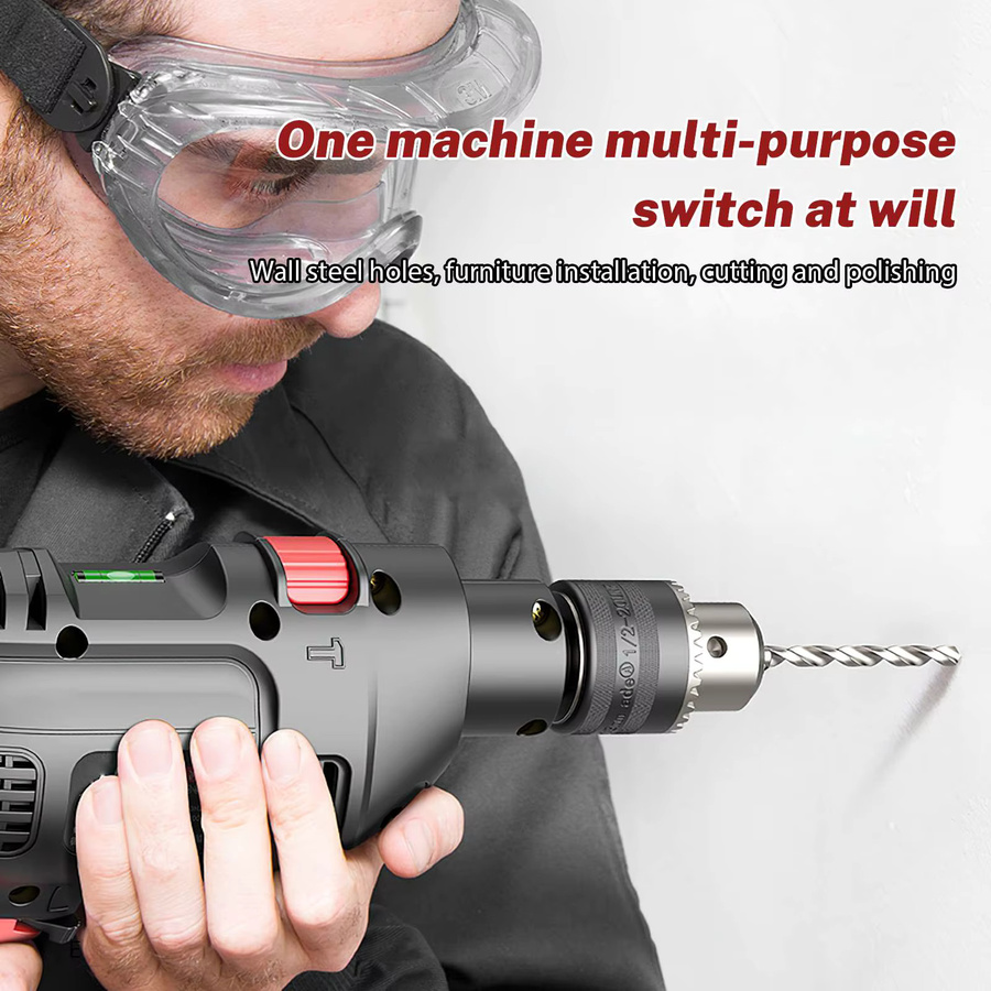 WUIETI Elektrische Schlagbohrmaschine in Schwarz mit 780 W, 13 mm Bohrfutter, Dual-Modus Bohrhammer mit variabler Geschwindigkeit (0–3000 U/min) und Vorwärts-/Rückwärts-Funktion für Beton, Holz und Stahl - Bild 5