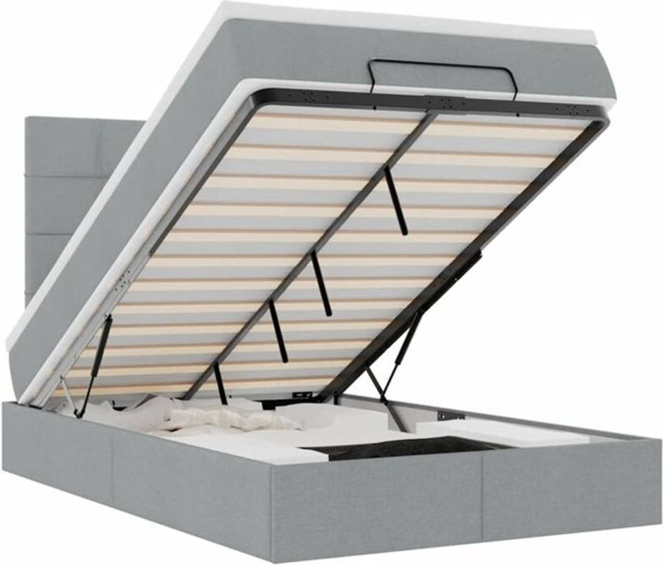 vidaxl Ottoman Funktionsbett mit Matratze aus Stoff und Metall, Grau, B/T/H: 120 x 200 x 128 cm - Bild 1