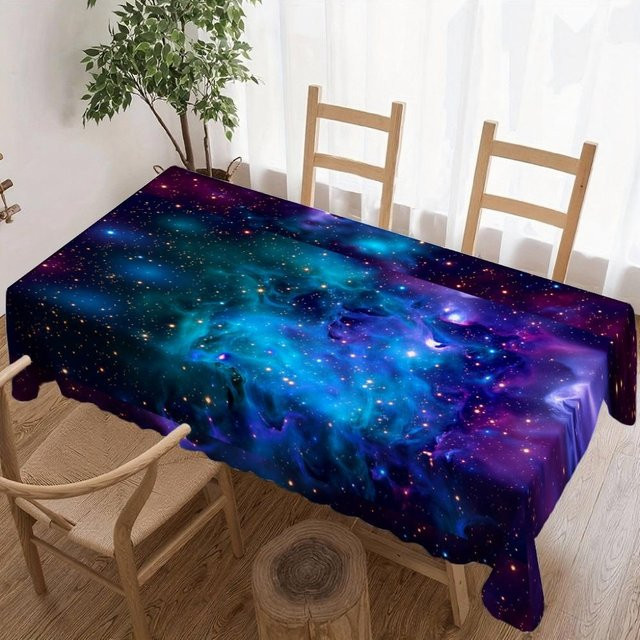Wasserdichte rechteckige Tischdecke mit Galaxie-Weltraum-Druck von JINGYUE Pet, Mehrfarbig, B: 140 cm, T: 180 cm - Bild 1