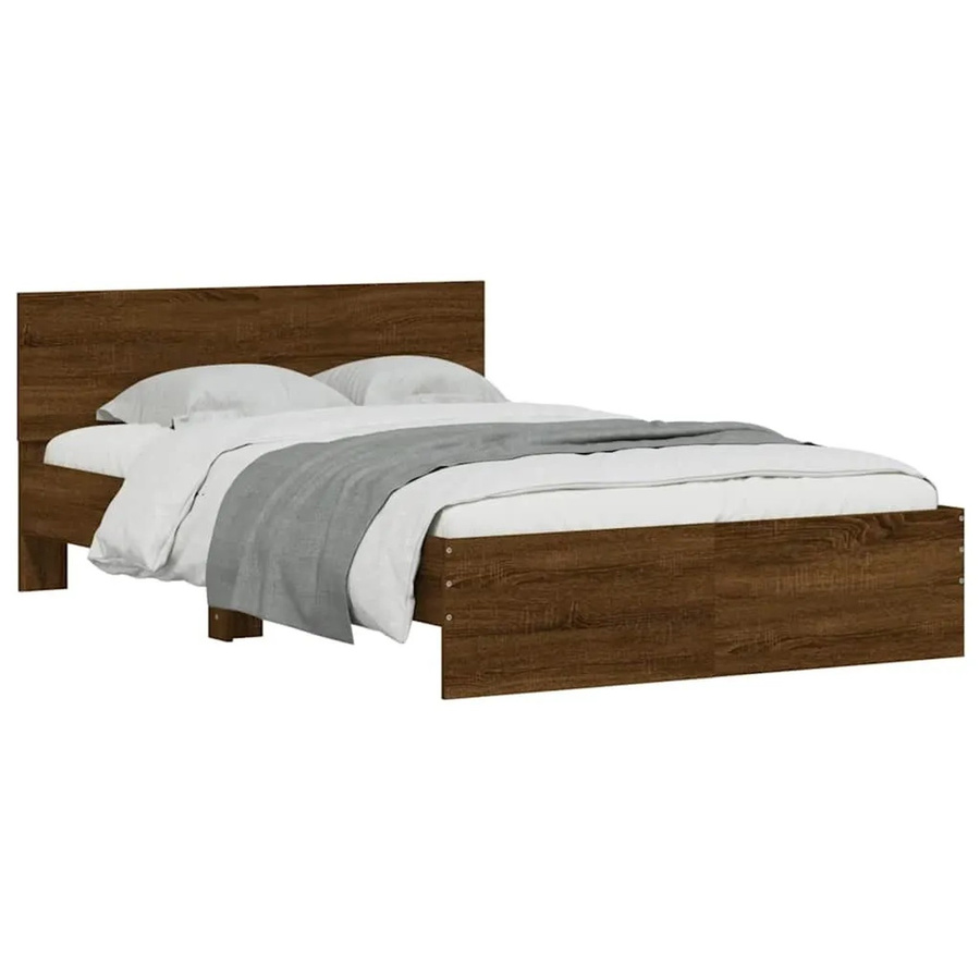 vidaXL Bettgestell mit Kopfteil, LED-Beleuchtung und USB-Ladeport, Eiche Braun, B/T/H: 140 x 190 x 145 cm - Bild 2