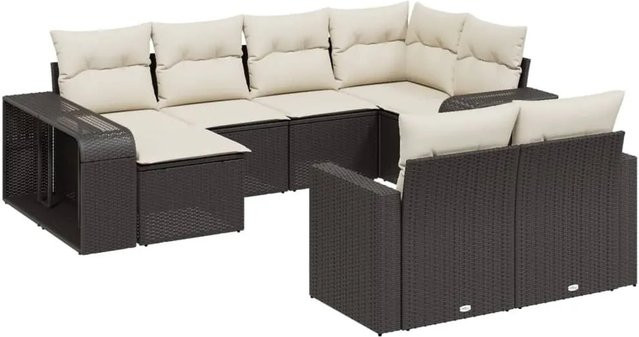 vidaXL 10-tlg. Garten-Sofagarnitur aus Polyrattan in L-Form mit Kissen, Schwarz und Weiß - Bild 1