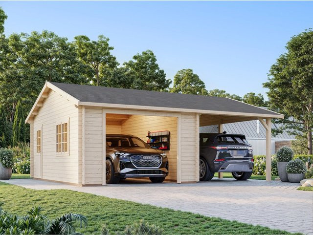 Palmako Garage Roger aus Fichtenholz mit Satteldach, Farbe: braun/transparent, B/T/H: 706 x 619 x 316 cm - Bild 1