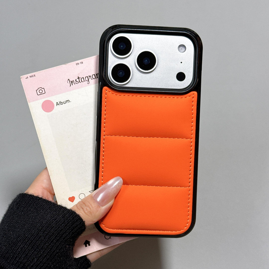 Stoßfeste Daunenjacke Pufferhülle für Apple iPhone 11 bis iPhone 17 Pro Max Plus in Orange - Bild 2