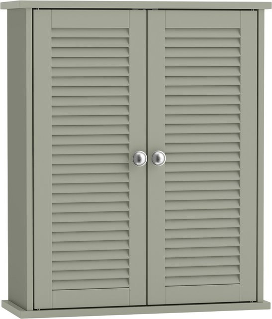 HOMCOM Badezimmer-Wandschrank mit 2 Lamellentüren und verstellbarem Regal in Grün, B: 51 cm, T: 18 cm, H: 61 cm - Bild 1