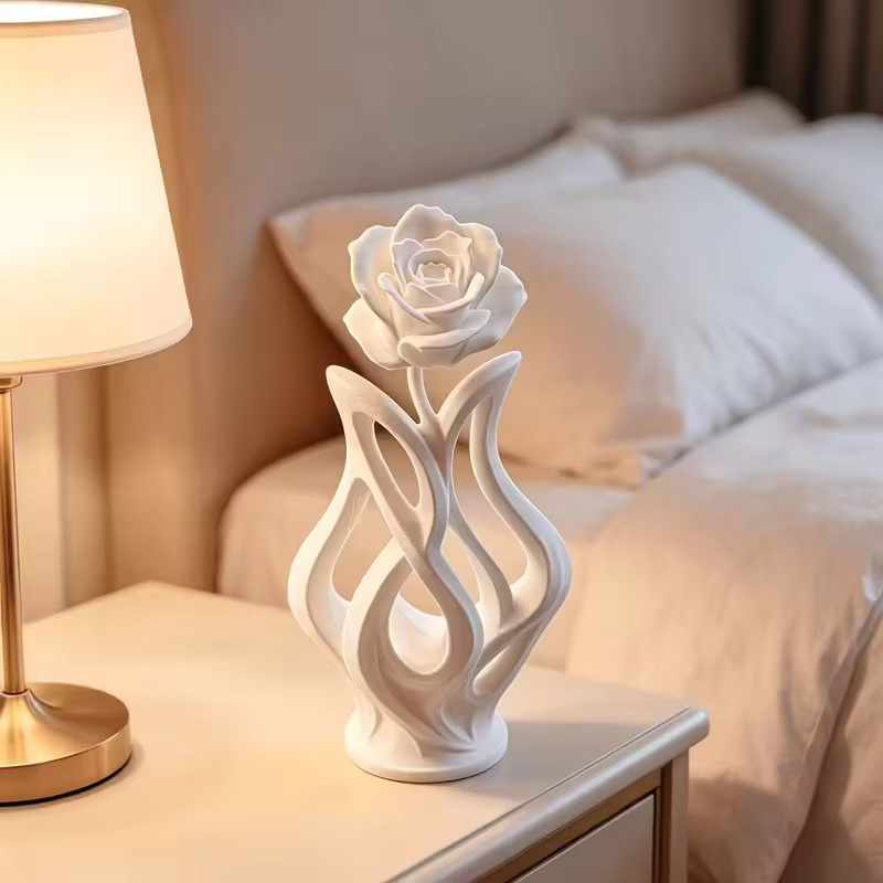 Moderner 3D-gedruckter Stifthalter in Weiß mit floralem Rosen-Design aus Kunststoff - Bild 3