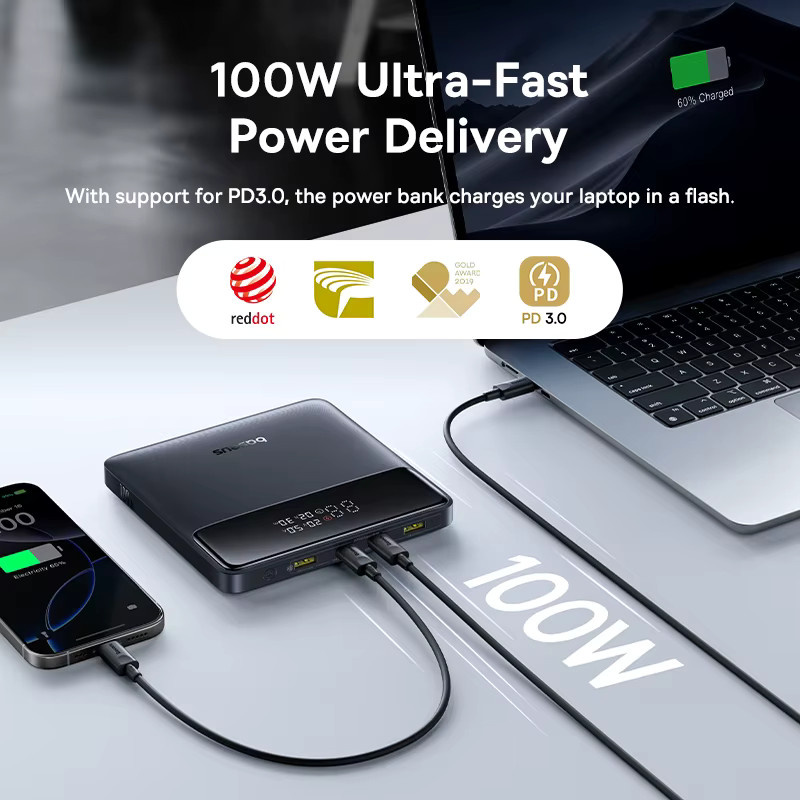 Baseus Blade H1 Powerbank 20000mAh mit 100W Schnellladung, PD und QC, 2 x USB-A und 2 x USB-C, Schwarz - Bild 4