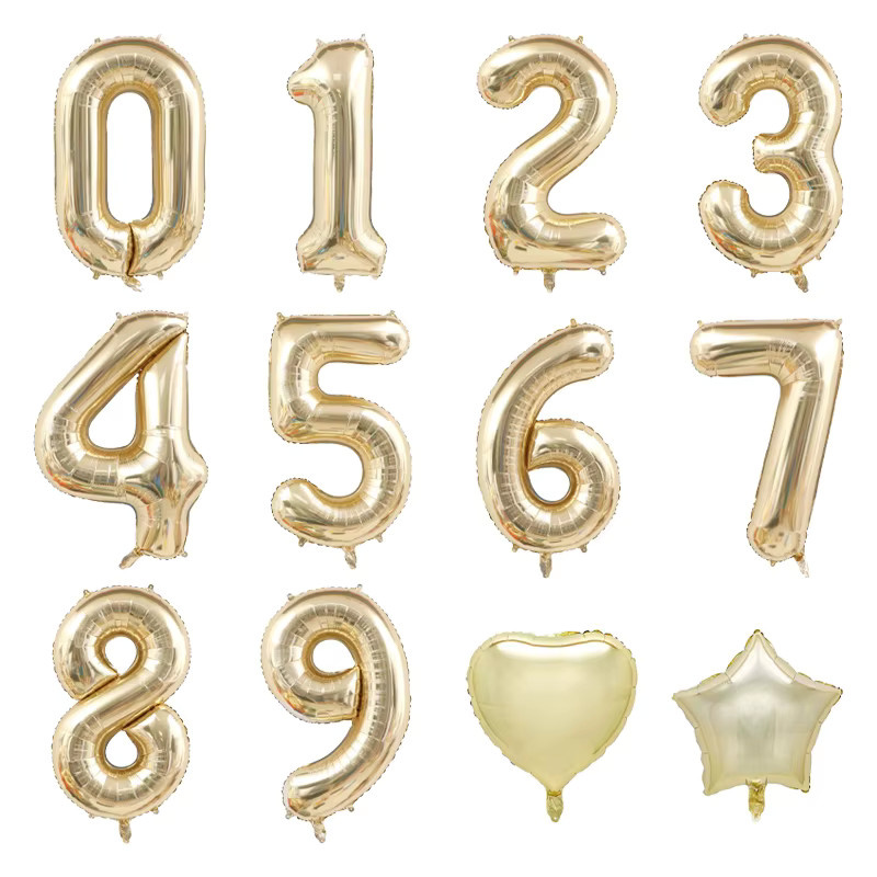 Platin Digital Folienballons in Gold für Party und Geburtstag mit Herz, Stern und Zahlen 0-9, Höhe: 101,6 cm - Bild 3