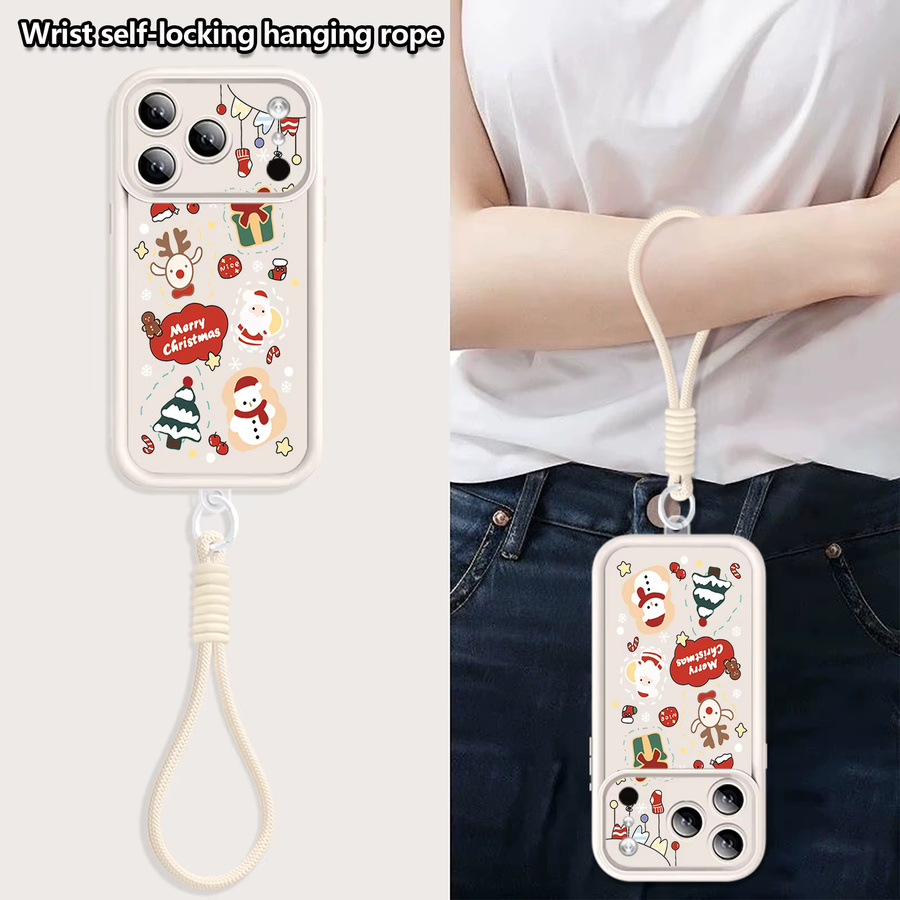 Stoßfeste TPU Handyhülle mit Frohe Weihnachten-Muster und Lanyard für iPhone 11 bis iPhone 17 Pro Max von YISHANGOU in Blau - Bild 2