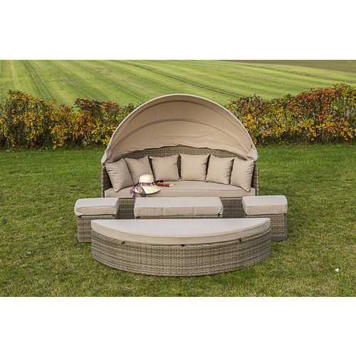 Merxx Riva Relaxinsel aus pulverbeschichtetem Aluminium mit wetterfester Auflage und Sonnendach in Braun - Bild 3