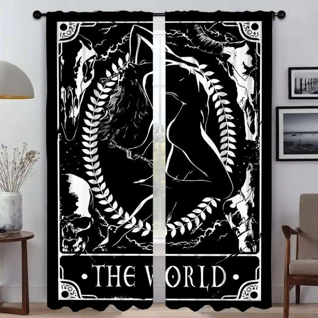 Tarotkarten Design Vorhänge für Wohnzimmer und Schlafzimmer, 2er Set, Schwarz, Breite: 50 cm, Höhe: 70 cm - Bild 1