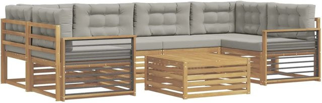 vidaXL Outdoor-Sofagarnitur 7-teilig aus Akazienholz und Polyester in Weiß-Hellgrau - Bild 1