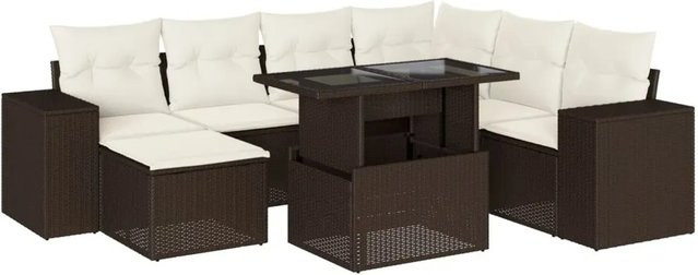vidaXL 8-teilige Garten-Sofagarnitur in L-Form aus braunem Poly-Rattan mit cremeweißen Kissen und pulverbeschichtetem Stahlgestell - Bild 1