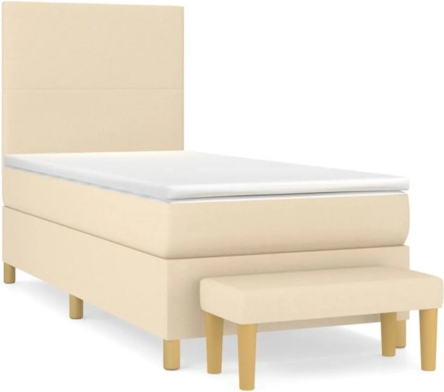 vidaXL Boxspringbett mit Matratze in Beige, Hybrid-Bett mit Taschenfederkern und Kopfteil, B/T: 90 x 190 cm - Bild 1