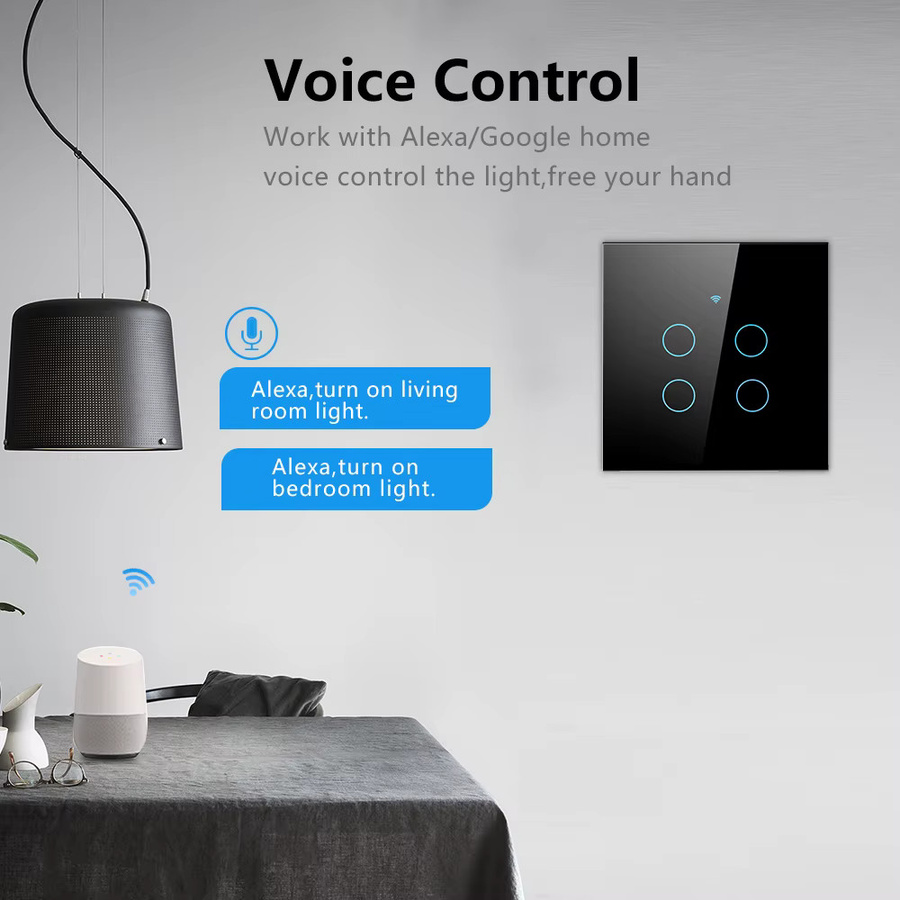 Tuya Smart WIFI Touch Lichtschalter Schwarz, kabelloser LED-Lichtschalter ohne Neutralleiter, kompatibel mit Alexa und Google Home - Bild 4