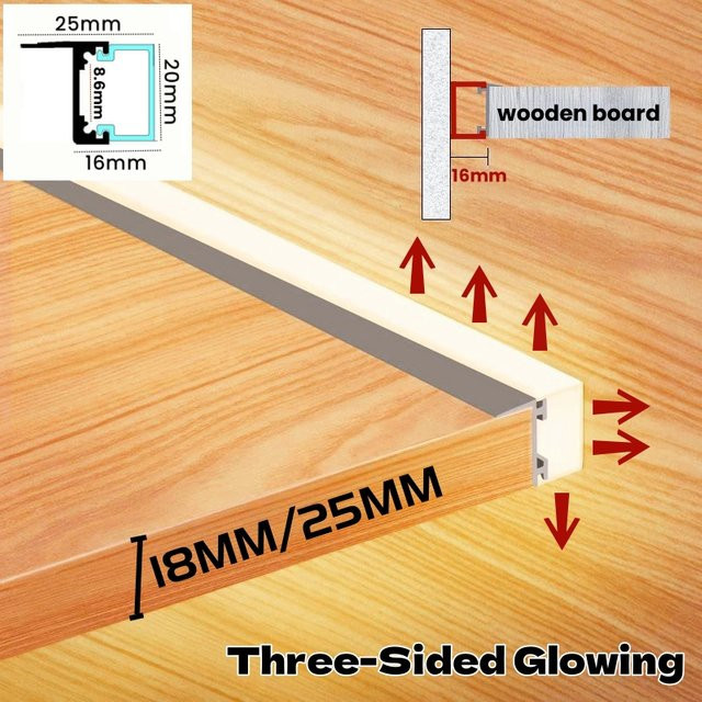 Khelse LED-Einbauschiene Aluminiumprofil in Silber für Schrankregallampen mit Kanten-Clip für 18 mm Holzbretter - Bild 1