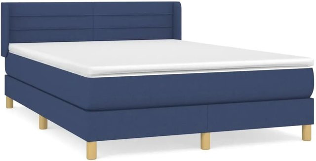 vidaXL Boxspringbett Hybrid mit Matratze Blau, B/T/H: 140 x 200 cm, Stoff und Lärchenholz - Bild 1