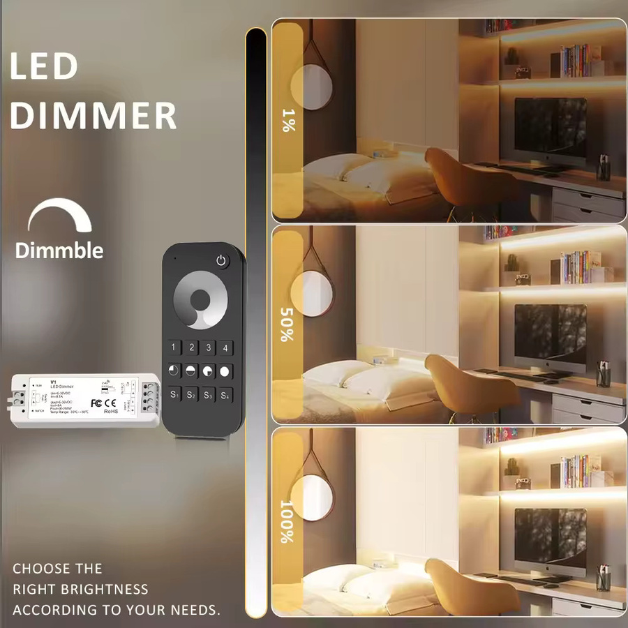 YSRSAI RT6 Kabelloses LED-Dimmer Set für einfarbige LED-Streifen, 4 Zonen, kompatibel mit 5V, 12V, 24V, 36V und 2835 COB Streifenlicht - Bild 3