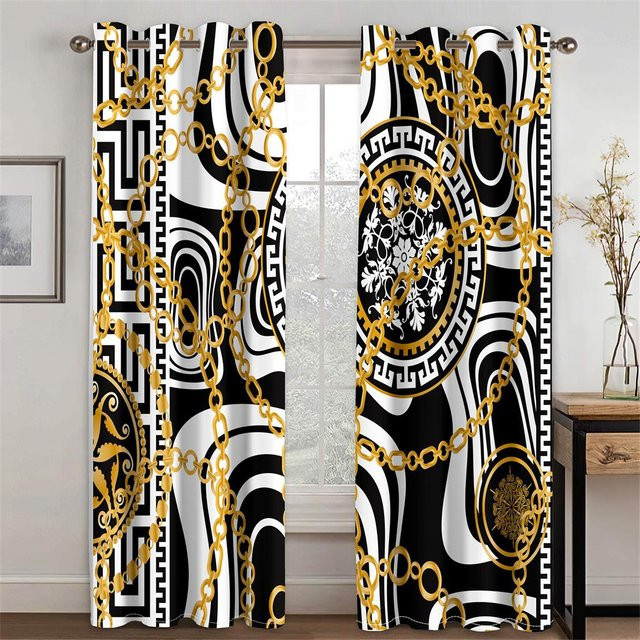 Yiran Furniture Verdunkelungsvorhänge aus Polyester in Schwarz und Gold mit weißen Haken, 2 Stück, Breite: 50 cm, Höhe: 130 cm - Bild 1