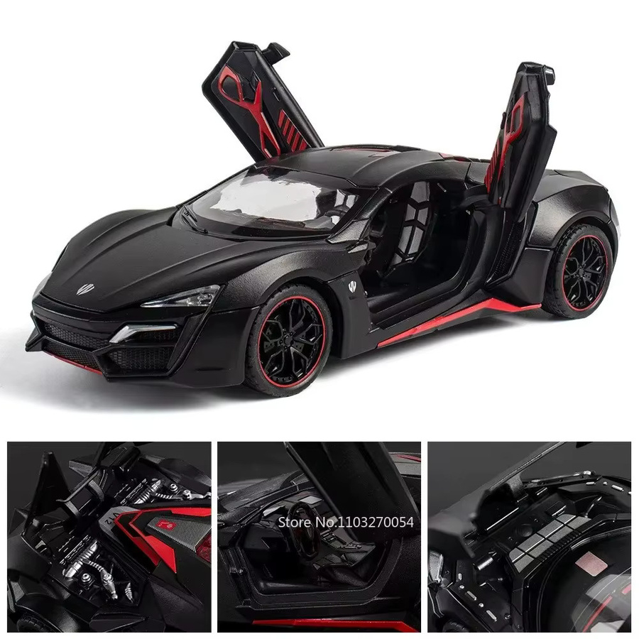 MAKEDA Camaro Lykan Sportwagenmodell, Maßstab 1:24, Metall, mit Musik und Licht, Schwarz - Bild 2