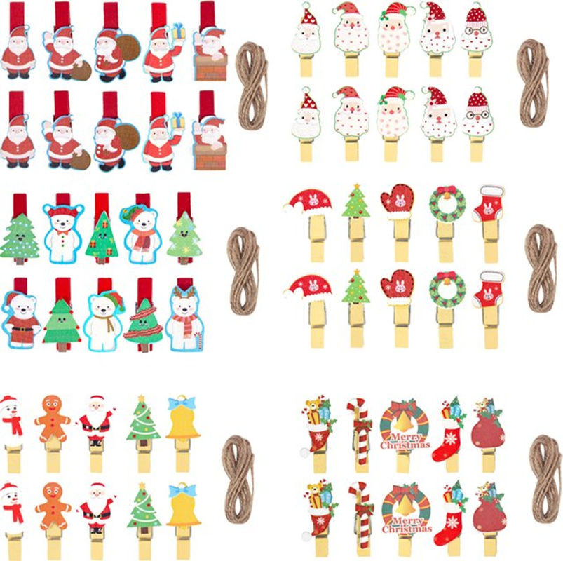 WEIGAO Weihnachts Holzclips Set mit Schneeflocken und Tierfiguren für DIY Deko und Fotoaufhängung, mehrfarbig - Bild 1