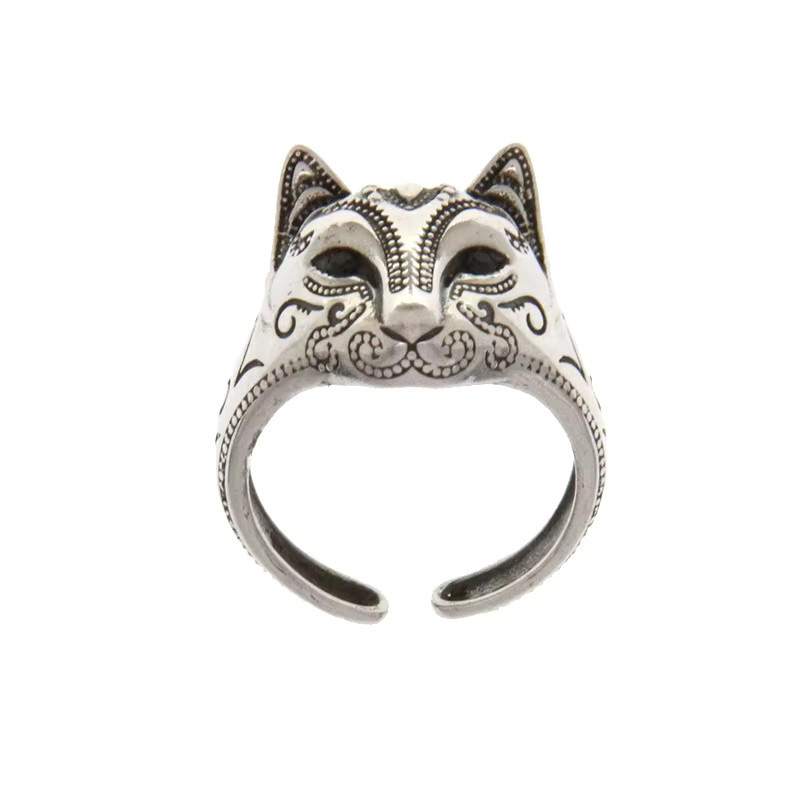 XIYANIKE Ring, Vintage, Silber, Katze-konfrontiert Fuchs, Unisex - Bild 2