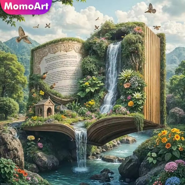 Momoart Diamantmalerei-Set mit abstrakten Landschaftsmotiven in Mehrfarbig, rund, 20 x 20 cm - Bild 1