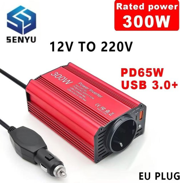 JFIND Auto Inverter Konverter DC 12V zu AC 220V mit PD 65W USB-C Schnellladefunktion, Rot - Bild 1