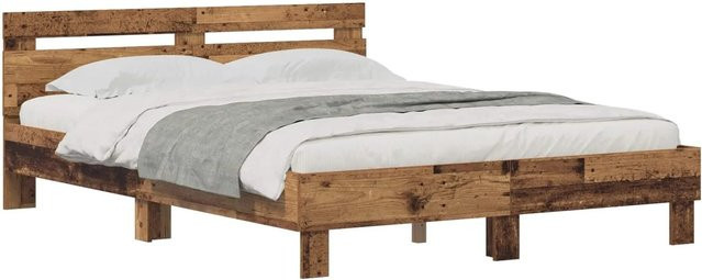 vidaXL Bettrahmen mit Kopfteil aus Holzwerkstoff in Altholz-Optik, Farbe: Braun, B/T/H: 120 x 200 x 125 cm - Bild 1