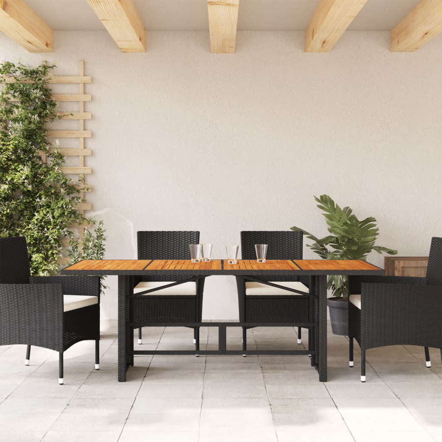 vidaXL Gartentisch aus Poly Rattan und Akazienholz in Schwarz, B/T/H: 190 x 80 x 74 cm - Bild 5