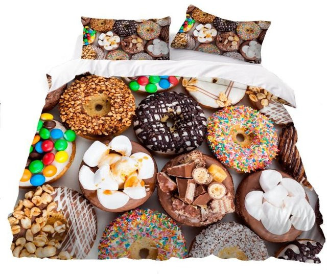 Bettwäsche Set mit Donut 3D-Print von Binchi Outdoor Product, Daunenbettbezug und Kissenbezug für Kinder, Mehrfarbig, B/H: 135 x 200 cm - Bild 1