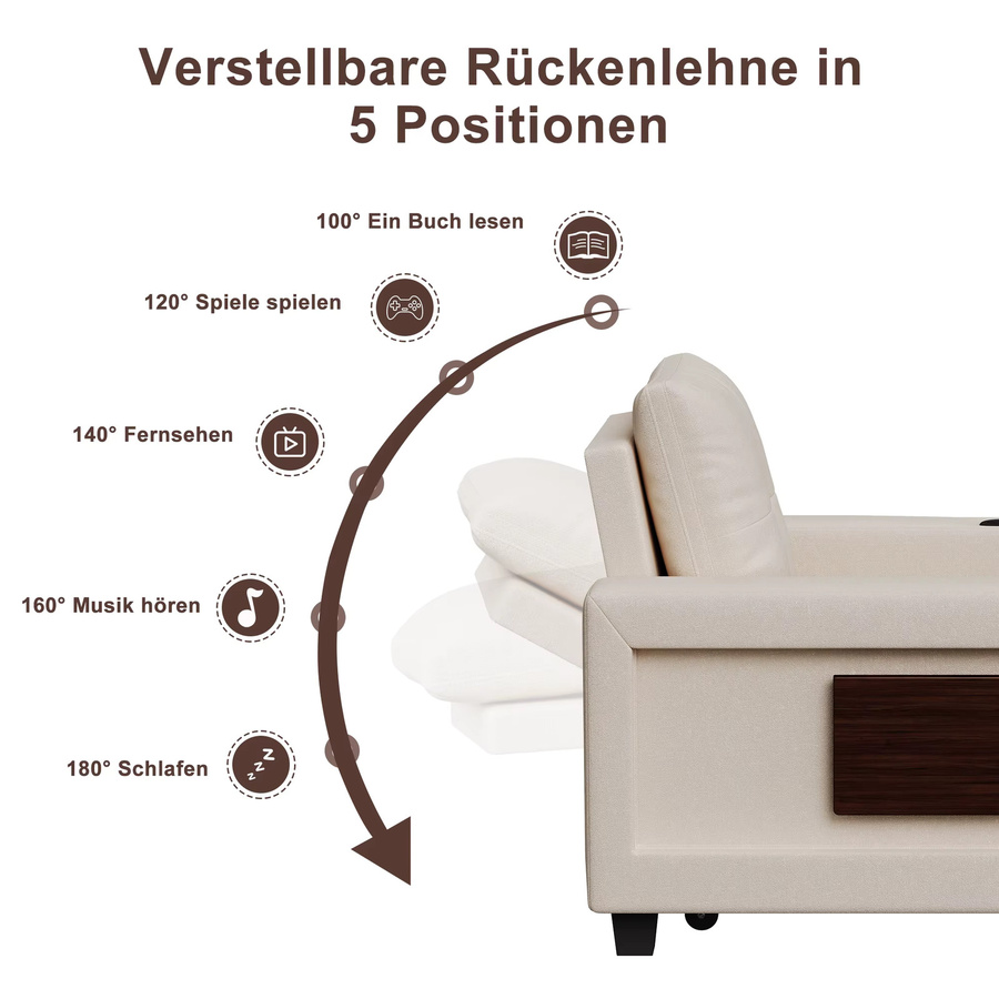 FANGANGE 3-in-1 Schlafsofa Beige mit Bettfunktion und Getränkehalter als Schlafsessel für dein Wohnzimmer - Bild 2