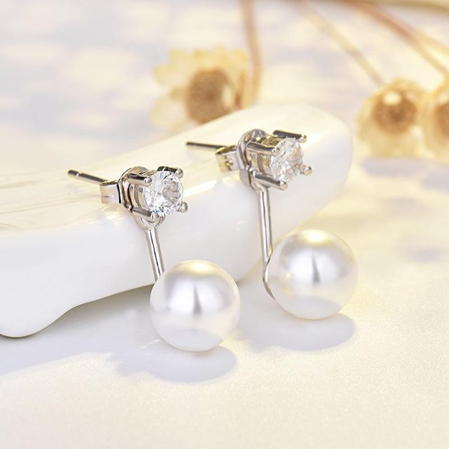 Wucifang Jewelry Ohrstecker, Zirkonia, Perle, Messing, beige, Damen - Bild 1