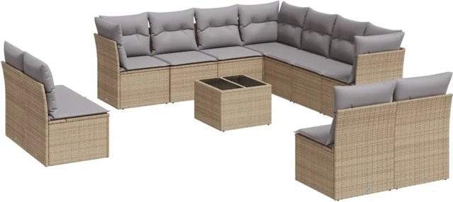 vidaXL 12-teilige Garten-Sofagarnitur in U-Form aus Polyrattan mit Kissen in Beige-grau - Bild 1