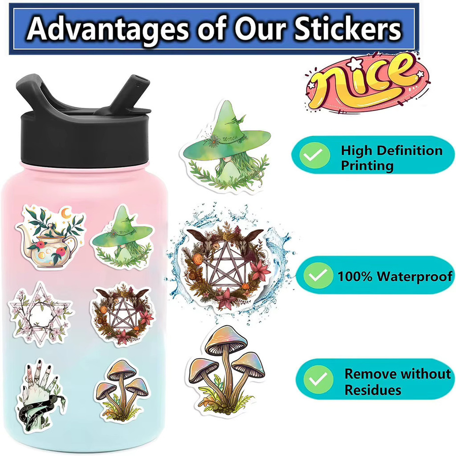 50 Stück LanLanStickersWorld Cartoon Wald Hexe Wasserdichte Graffiti Aufkleber in Multicolour für Helm, Fahrrad und Schreibwaren - Bild 3