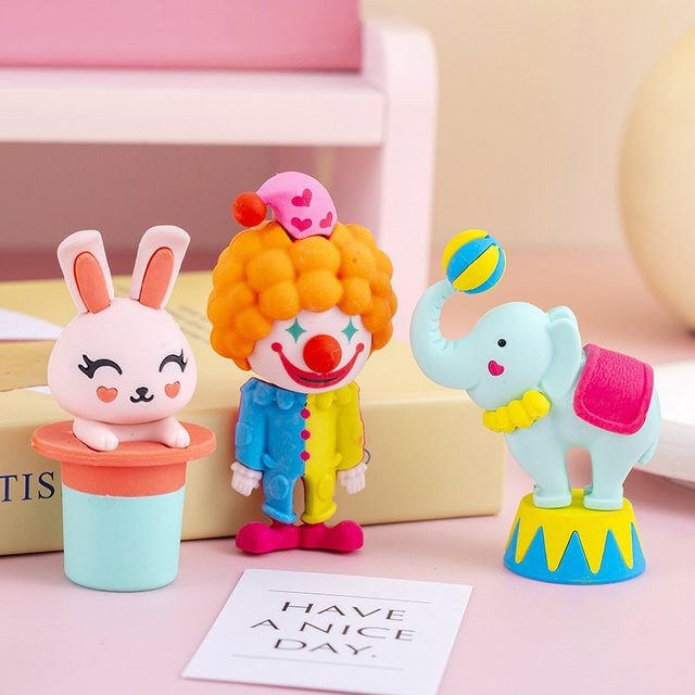Shinin Cloud Briefpapier Set mit Cartoon Zirkus Clown Bleistiften und Radiergummis, 3er Pack, Mehrfarbig - Bild 1